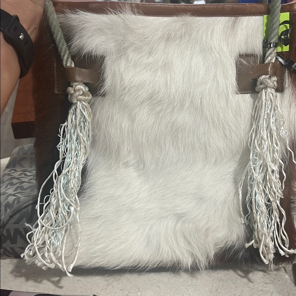Elegant White and Brown Fur Tote Bag